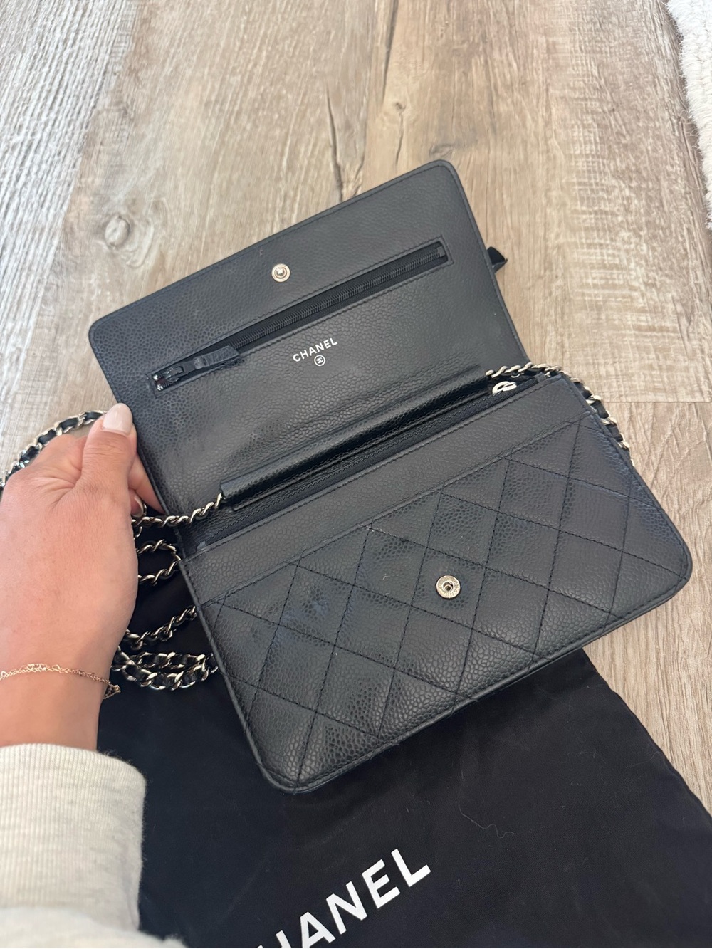 CHANEL Black Quilted Leather Wallet-on-Chain with Silver Hardware - Picture 2 of 4
